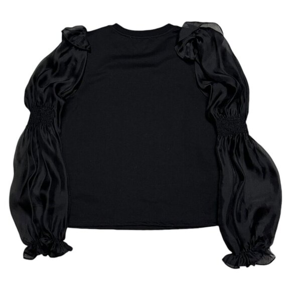 Anthropologie Ruffled Sheer Puffy Sleeve Womens Black Blouse Top Shirt Medium - Picture 5 of 5